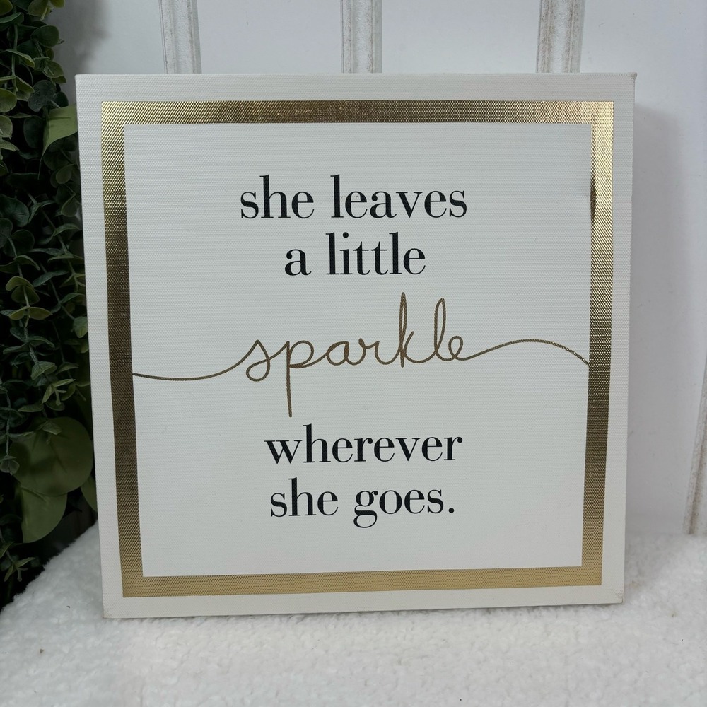 She Leaves a Little Sparkle Wherever She Goes Canvas Wall Art Gold Foil‎ Decor